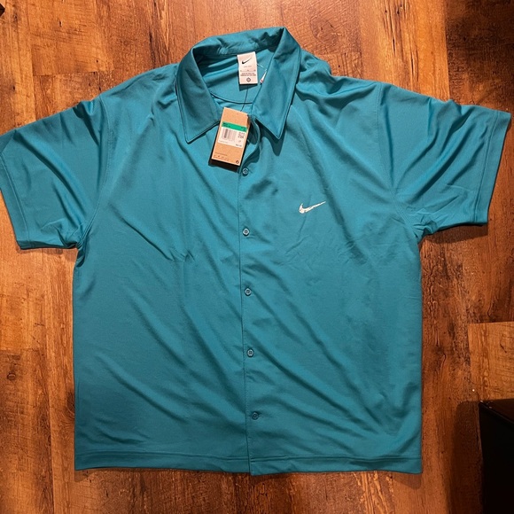 Nike Shirt Men's Large Button Up Short-Sleeve Blue Basketball Top FB6984-367 NWT - Picture 2 of 6